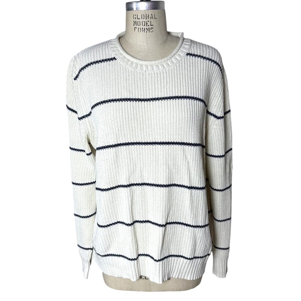 Lands' End Womens Striped Rollneck Sweater in Blue & White Size Large